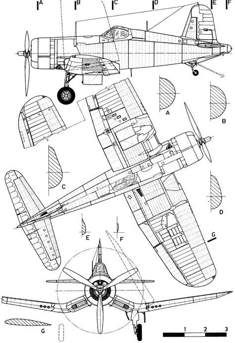 Vought F4U Corsair Blueprint - Download free blueprint for 3D modeling