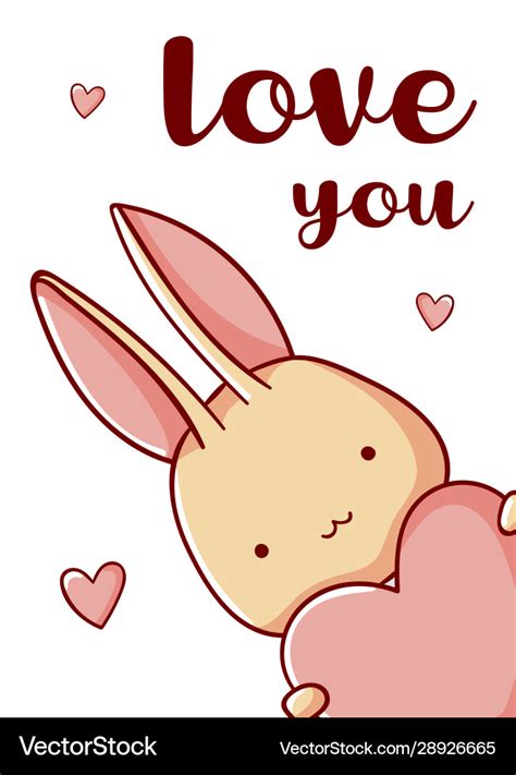 Cute bunny with heart cartoon kawaii love you Vector Image