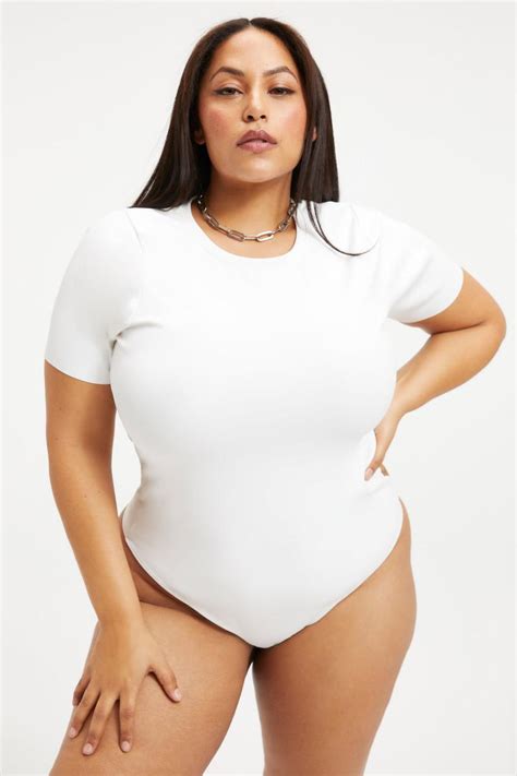 GOOD AMERICAN Bodysuits | Womens Scuba Tee Body White | Freya Manfred