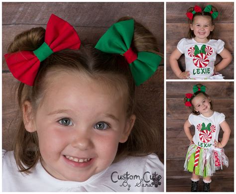 Christmas themed fabric piggy bows. Coordinated to match shirt and tutu from Mattie Mae's ...