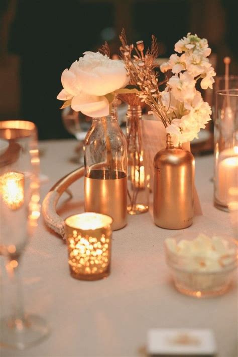 wedding in gold decor | Gold wedding centerpieces, Copper wedding ...