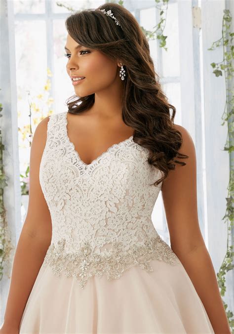 Morilee Bridal Embroidered Lace Bodice Edged with Beading on Tulle Plus Size Wedding Dress | Morilee