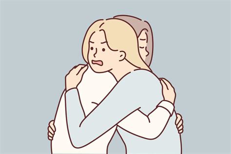 Woman with angry expression hugs girl friend hiding envy or jealousy in order to deceive ...