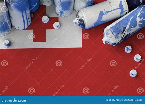 Tonga Flag and Few Used Aerosol Spray Cans for Graffiti Painting ...