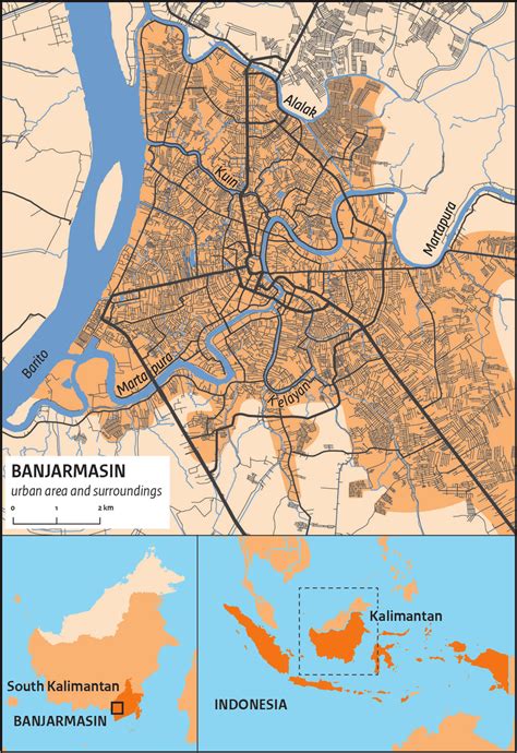 Map of Banjarmasin | Banjarmasin on the Indonesian island of Borneo, or... | Download Scientific ...