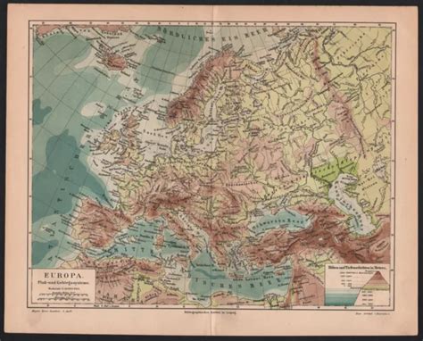 ANTIQUE MAP. EUROPE. PHYSICAL MAP OF EUROPE. Circa 1885 $12.66 - PicClick AU