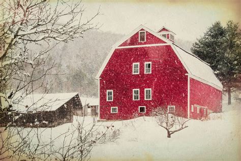 The Red Barn - Christmas scenery , Antique Barn, winter , snow photography, landscape, nature ...