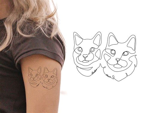 Cat Line Drawing Tattoo Commission Cat Line Art Custom Cat - Etsy