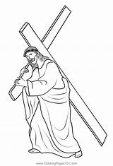 Jesus Carrying Cross Coloring Page For Kids  Free Christianity sketch template
