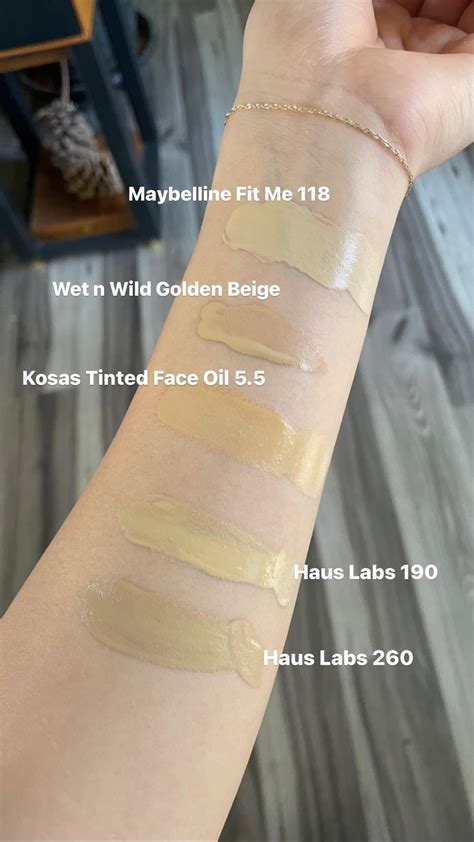 Foundation Swatches (Maybelline, Kosas, Haus Labs, Wet N