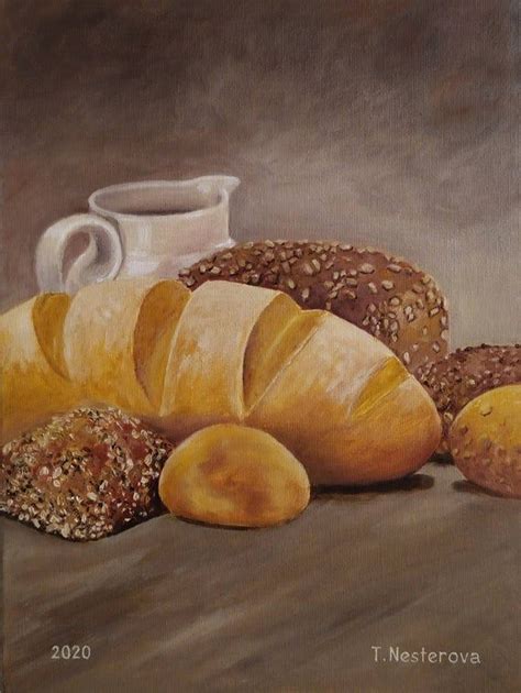 Still Life Oil Painting With Bread and Milk Jug. 12x16 Oil Painting on ...