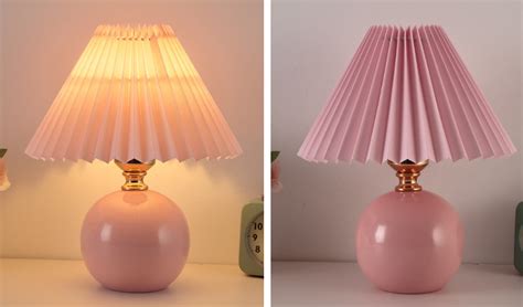 Nordic bedside lamp, small table lamp warm light E27, pleated fabric lampshade ceramic base ...