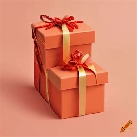 Five large christmas gift boxes with orange decorations
