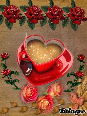 a painting of a heart shaped coffee mug with roses around it