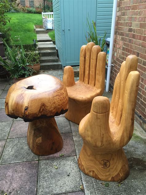 Oak pair of hand chairs and oak mushroom table | Carved furniture, Cool ...