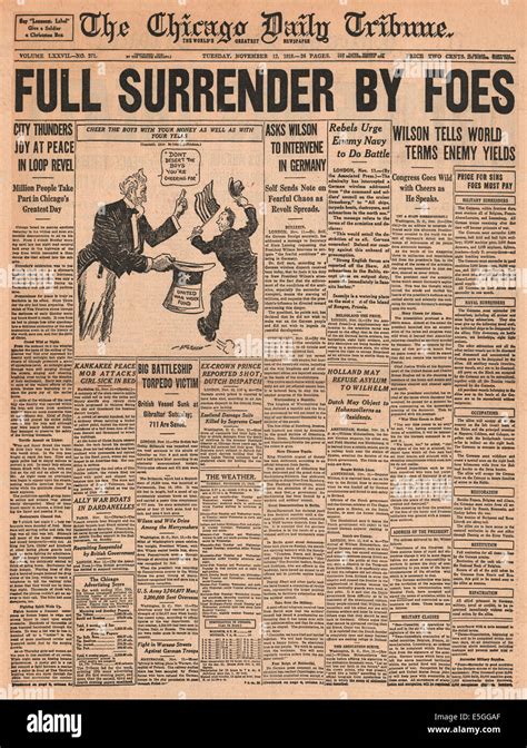 1918 Chicago Daily Tribune front page reporting Germany's surrender and ...