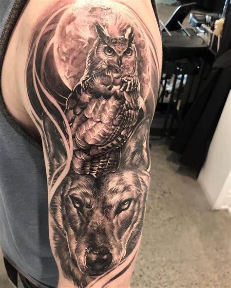 12+ Best Wolf and Owl Tattoo Ideas | PetPress | Wolf tattoo sleeve ...