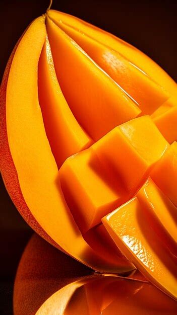 Premium Photo | There is a sliced mango with slices cut into pieces ...