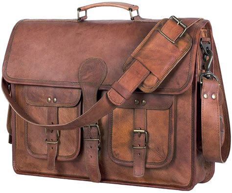 18" Large Retro full grain genuine Hunter Leather Laptop Messenger Bag ...