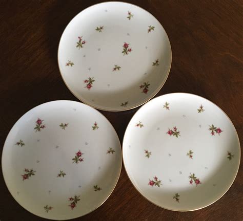 Sango Fine China, Japan, 7.5 Plate, White Dishes With Pink Roses, Small Blue Flower and Gold ...