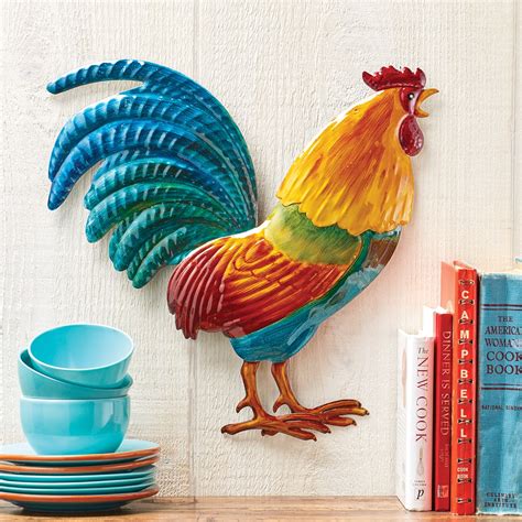 French Country Style Colorful Rooster Metal Wall Art | Collections Etc.