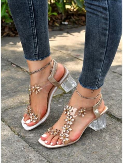Buy Shein Rhinestone Decor Chunky Heeled Sandals online | Topofstyle