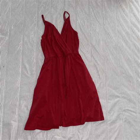 cherry red dress with deep v neckline and pockets!!!... - Depop