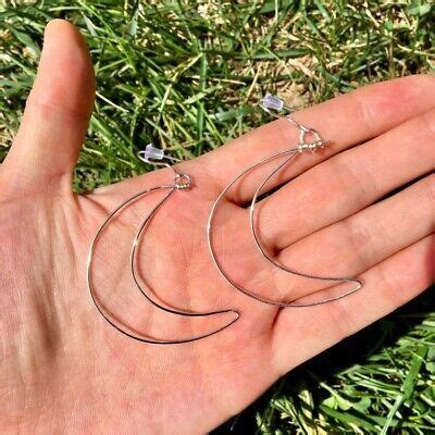 Handmade Silver Plated Crescent Moon Outline Earrings Hollow Crescent Moon Goth | eBay