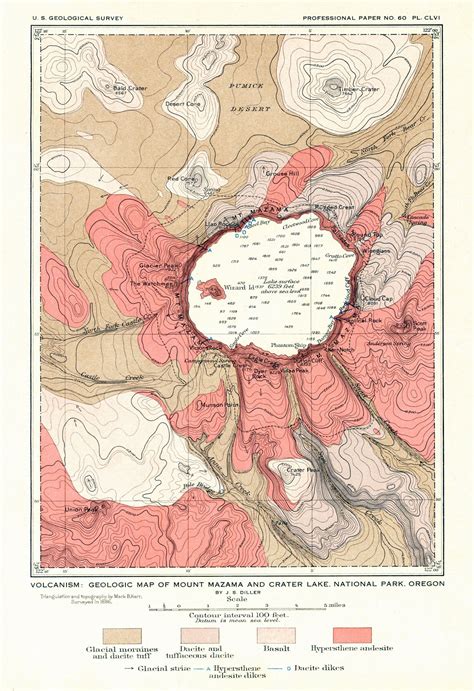 1908 Crater Lake, Oregon, Map, U.S. Geological Survey Antique Maps, Vintage Posters, Vintage ...