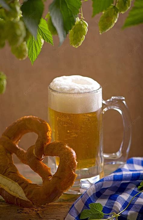 Pretzels And Bavarian Oktoberfest Beer On Rustic Wooden Table Photo Background And Picture For ...