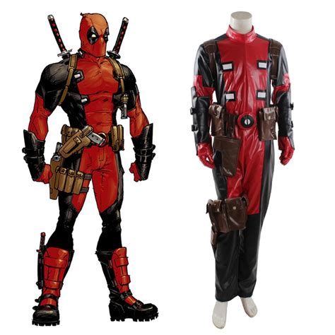 Hot Marvel adult Deadpool cosplay costume leather full body Halloween ...