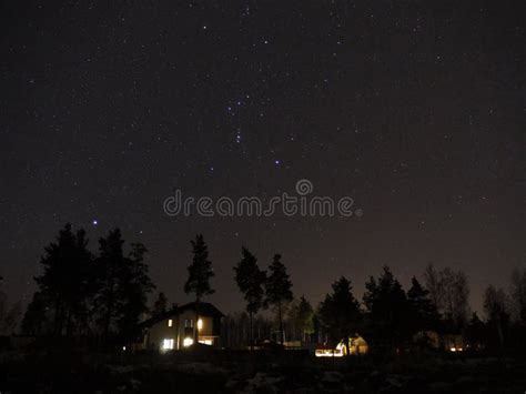 Orion Constellation and Open Cluster Pleiades on Night Sky Stock Image ...