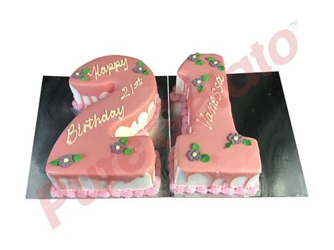 Numeral Cake 21 light pink Choc Drip+Piping Purple flowers - Pure ...