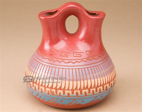 Etched Navajo Pottery Wedding Vase 4.5" - (p318) - Mission Del Rey ...