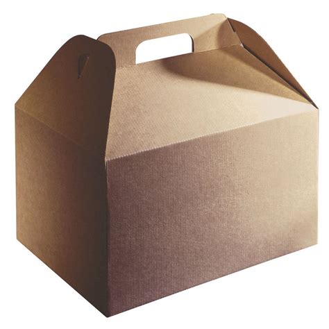 9 1/4" x 6 1/4" x 6 3/4" Kraft Barn Take Out Box with Handle 50/Case | Food box packaging ...