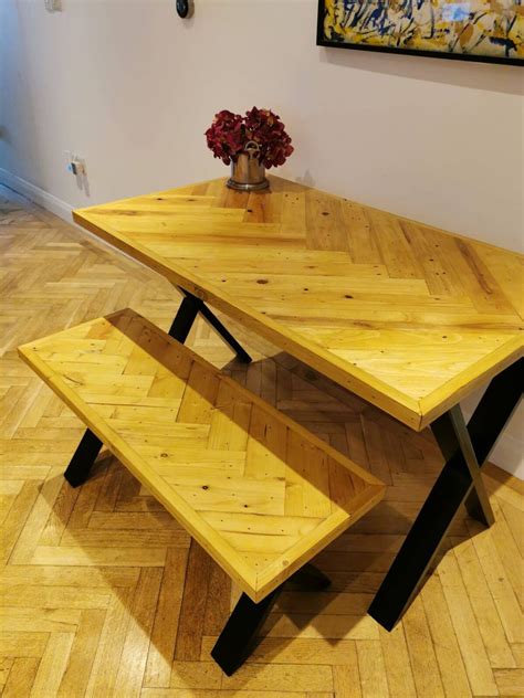 Herringbone Dining Table. Reclaimed Wood. Kitchen Table .white - Etsy UK