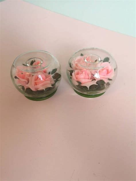 Vintage Glass Candle Stick Holders Pink Roses Terarium | Etsy Canada | Glass candlesticks, Glass ...