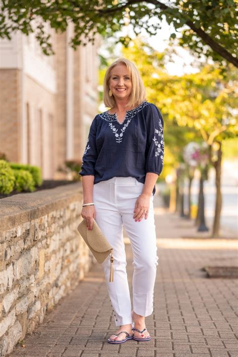Navy & White Embroidered Top - Dressed for My Day | Stylish summer outfits, Classic outfits for ...