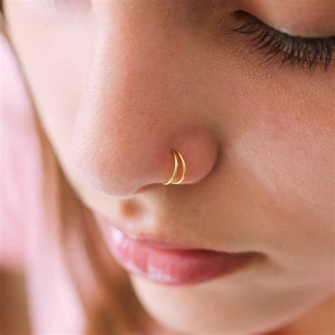 Double Nose Ring for Single Piercing Gold Nose Ring Hoop | Etsy India