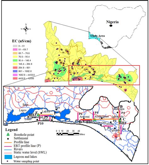 Map of the Eastern Dahomey Basin showing well sampling points, borehole ...