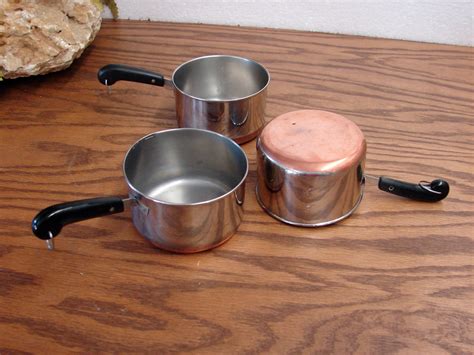 Vintage Revere Ware Copper Bottom Pots Pans Teapot Kitchen Cookware ...