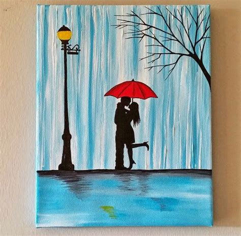 Couple in rain painting,Couple kissing in the rain wall ... | Umbrella ...