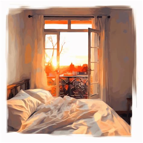 The morning sunlight shines into the window, and there is a bed in the ...