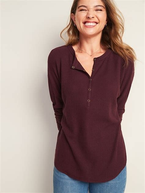 Relaxed Cozy Waffle-Knit Henley Tunic Top for Women | Old Navy