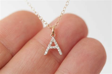 14k solid gold Diamond Initial Necklace A-Z large – Vivien Frank Designs