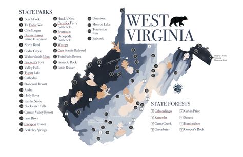 West Virginia State Parks Map with State Forests and Trails | Etsy