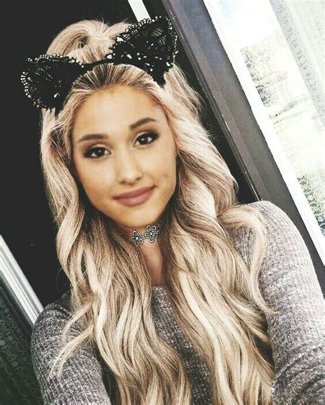 Ariana Grande ♡☽☆ Ariana Grande with Pretty Light Blonde Long Hair and Black cat ears headband ...