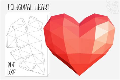 DIY Paper Heart 3D Papercraft Printable PDF, DXF