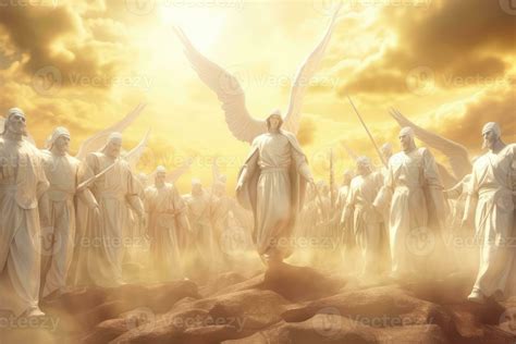 angels with The Messiah jesus leading in heaven . 23775727 Stock Photo at Vecteezy