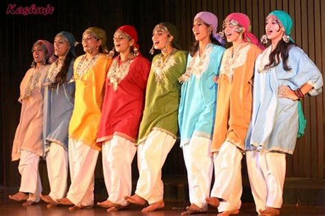 A wonderful group of Kashmiri girls in traditional Pheran performing the Kashmiri folk dance.